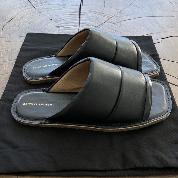 Dries Van Noten - EU41.5 Quilted Grained Leather Flat Slippers Slides SS21 - Picture 4 of 9